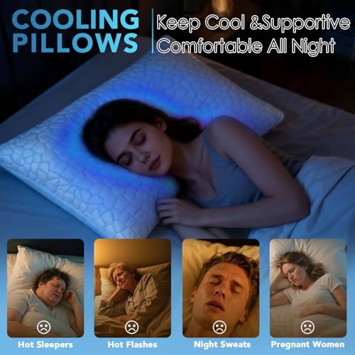 QUTOOL Cooling Pillow for Sleeping 2 Pack,Luxury Shredded Memory Foam Bed Standard Pillows Set of 2,Cool Pillow for Hot Sleepers Adjustable Firm Pillow for Side,Back,Stomach Sleepers Soft Yet Support - Image 3