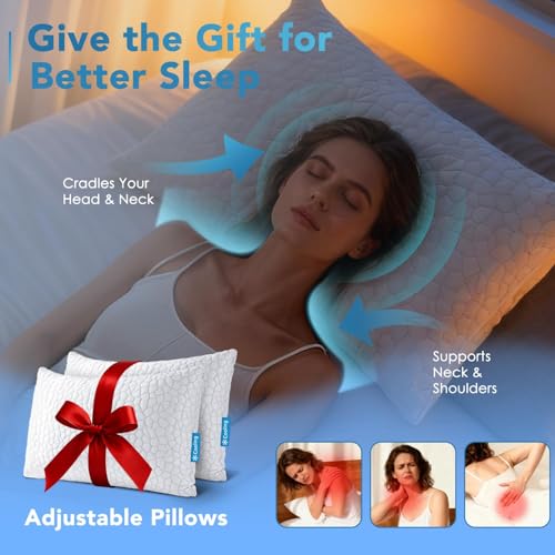 QUTOOL Cooling Pillow for Sleeping 2 Pack,Luxury Shredded Memory Foam Bed Standard Pillows Set of 2,Cool Pillow for Hot Sleepers Adjustable Firm Pillow for Side,Back,Stomach Sleepers Soft Yet Support - Image 4