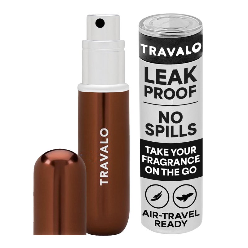 Travalo Classic HD Perfume Atomizer LeakProof and TSA Approved for Air Travel Reusable Airtight EasyFill Mini Pump Sprayer Lightweight Elegant Design w Volume Window Brown 017oz