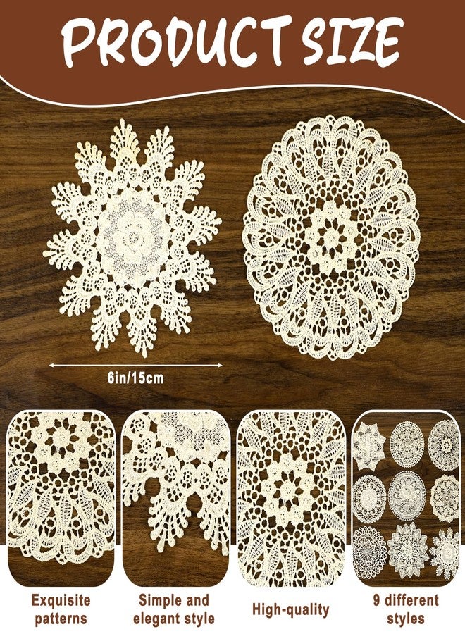 Qulkws 9 Pcs Lace Doilies for Tables 6 Inch Crochet Doilies Rustic Handmade Round Placemats Vintage Cotton Lace Coasters Rustic Table Doily Decors for Dining Room Kitchen Christmas Party Wedding Birthday - Image 2