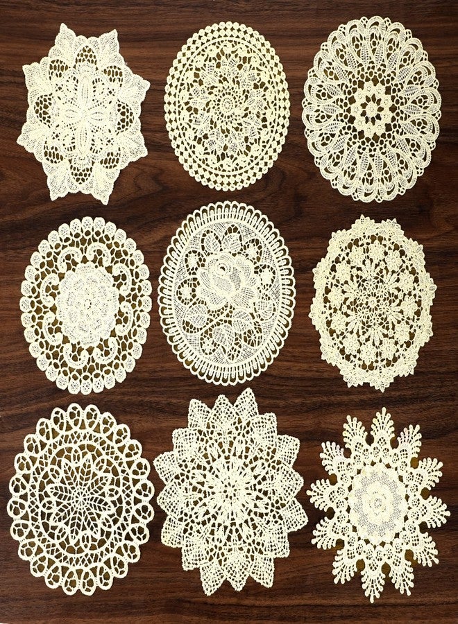 Qulkws 9 Pcs Lace Doilies for Tables 6 Inch Crochet Doilies Rustic Handmade Round Placemats Vintage Cotton Lace Coasters Rustic Table Doily Decors for Dining Room Kitchen Christmas Party Wedding Birthday - Image 1
