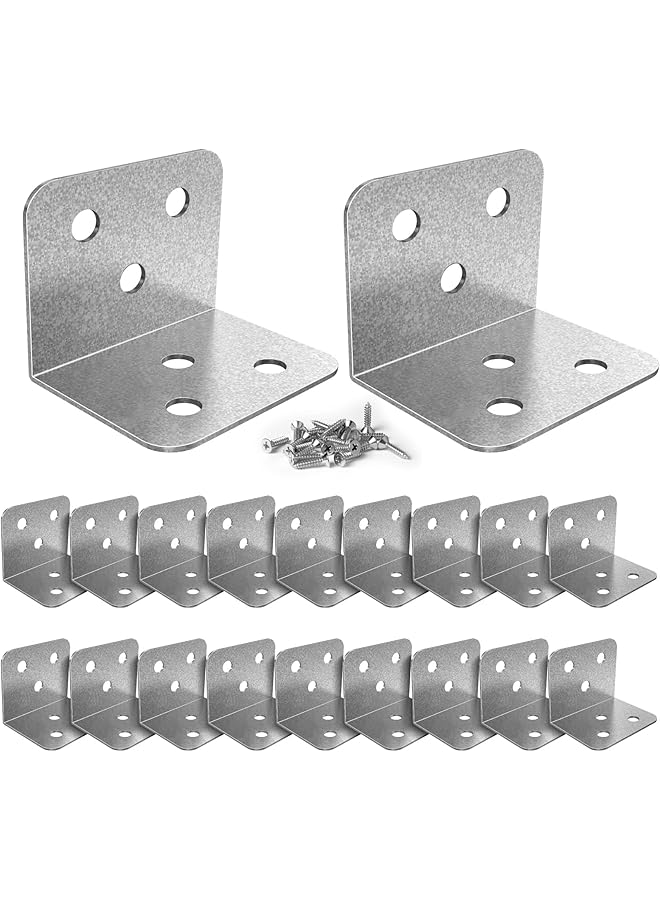 promass 20 Pcs Metal Corner Braces, 1.5 in L Brackets for Wood (with Screws), 90° Wide Corner Patterned Metal Corner Bracket for Wood Furniture Bed Chair(Silver) - Image 1
