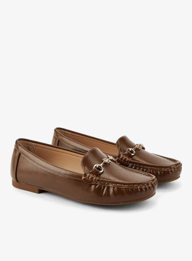 Flora Bella By Shoexpress Solid Slip-On Loafers with Metallic Accent