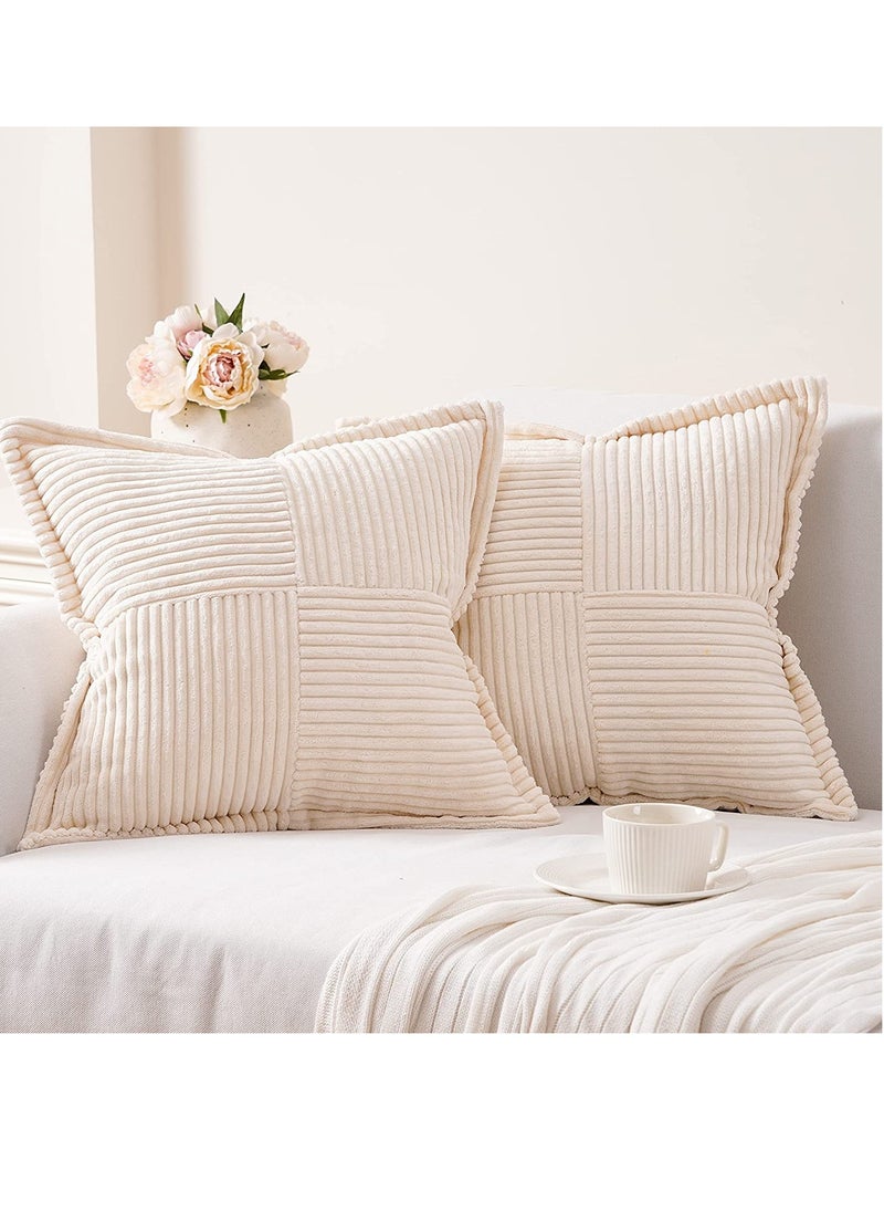 SYOSI Cream Throw Pillows Covers 18x18 Set of 4 Corduroy Decorative Rustic Modern Farmhouse Pillow Cover Square Boho Cushion Case for Couch Sofa Bedroom Living Room No Pillow Insert  - Image 1