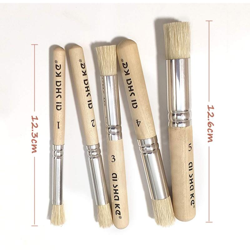 Stencil Brushes Set: 5 Graduated Sizes, Natural Bristle, Log Color Wood Handle - No Shed, Easy Grip, Easy Clean, Paint Compatible Stencil Brushes For Diy Crafts, Wall Painting, Card Making - Image 2