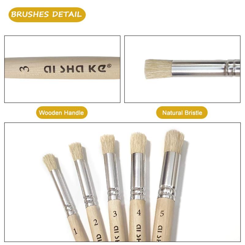 Stencil Brushes Set: 5 Graduated Sizes, Natural Bristle, Log Color Wood Handle - No Shed, Easy Grip, Easy Clean, Paint Compatible Stencil Brushes For Diy Crafts, Wall Painting, Card Making - Image 4