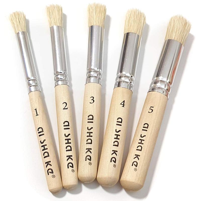 Stencil Brushes Set: 5 Graduated Sizes, Natural Bristle, Log Color Wood Handle - No Shed, Easy Grip, Easy Clean, Paint Compatible Stencil Brushes For Diy Crafts, Wall Painting, Card Making - Image 1