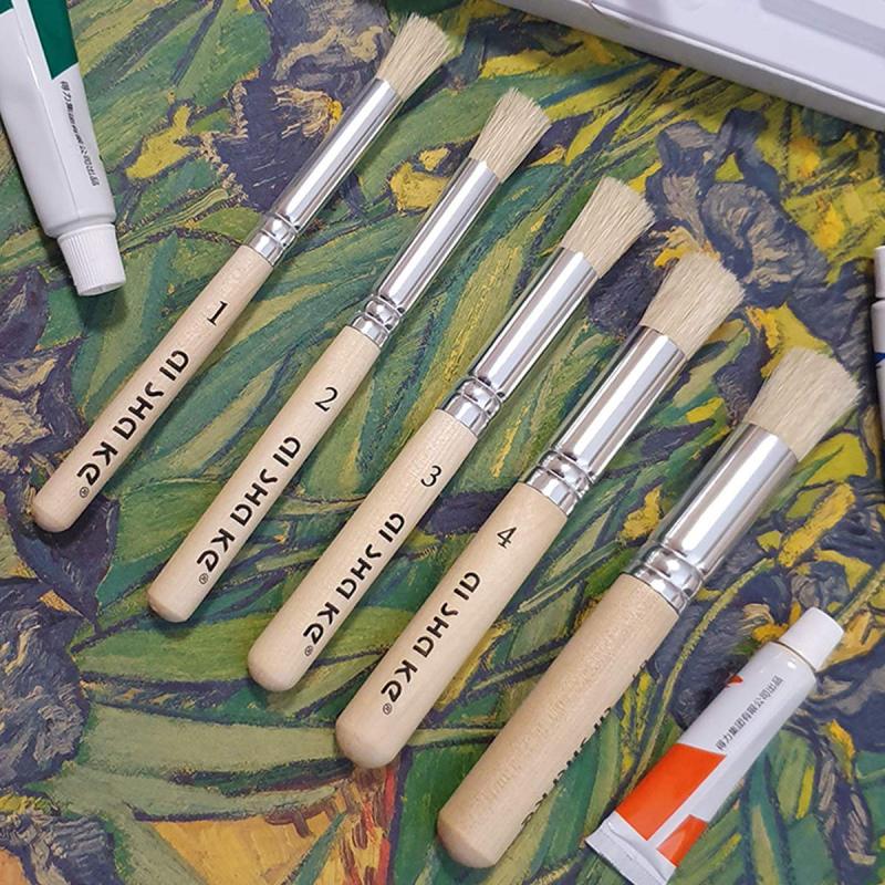 Stencil Brushes Set: 5 Graduated Sizes, Natural Bristle, Log Color Wood Handle - No Shed, Easy Grip, Easy Clean, Paint Compatible Stencil Brushes For Diy Crafts, Wall Painting, Card Making - Image 5