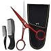 Ontaki Beard Mustache Scissors for Men 5inch True Red 410C German Steel Durable Ergonomic Design Travel Friendly Facial Hair Scissors Beard Grooming Kit 2 Combs Case Perfect for Styling - Image 2