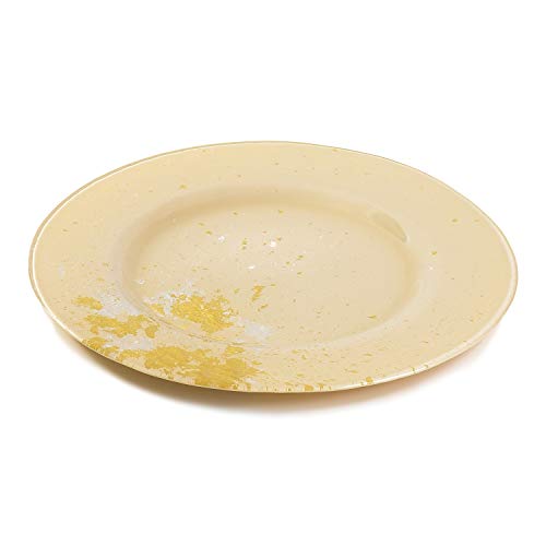 Syosaku Japanese Urushi Glass Dinner Plate Φ12.5-inch Light Beige with Gold Leaf, Dishwasher Safe - Image 3