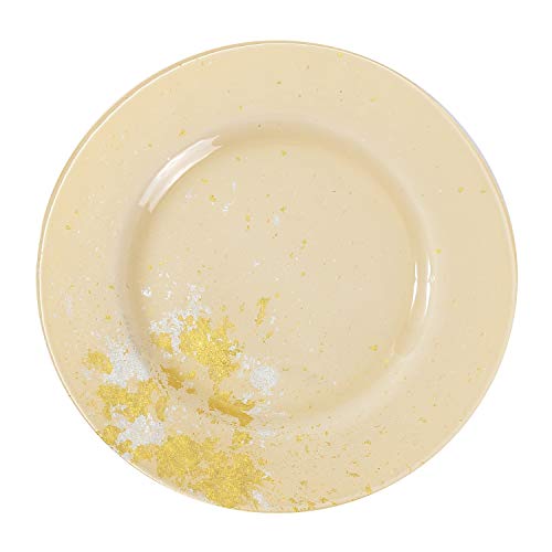 Syosaku Japanese Urushi Glass Dinner Plate Φ12.5-inch Light Beige with Gold Leaf, Dishwasher Safe - Image 1