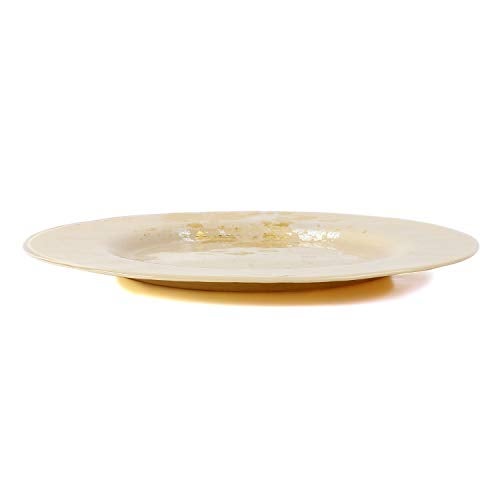 Syosaku Japanese Urushi Glass Dinner Plate Φ12.5-inch Light Beige with Gold Leaf, Dishwasher Safe - Image 4