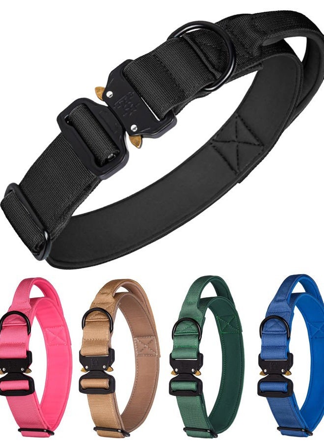Aecllcea Tactical Dog Collar for Medium Large Dogs, Heavy Duty with Handle, Metal Buckle Training Collar, Thick for Male, Large, Military. (M, Black) - Image 1
