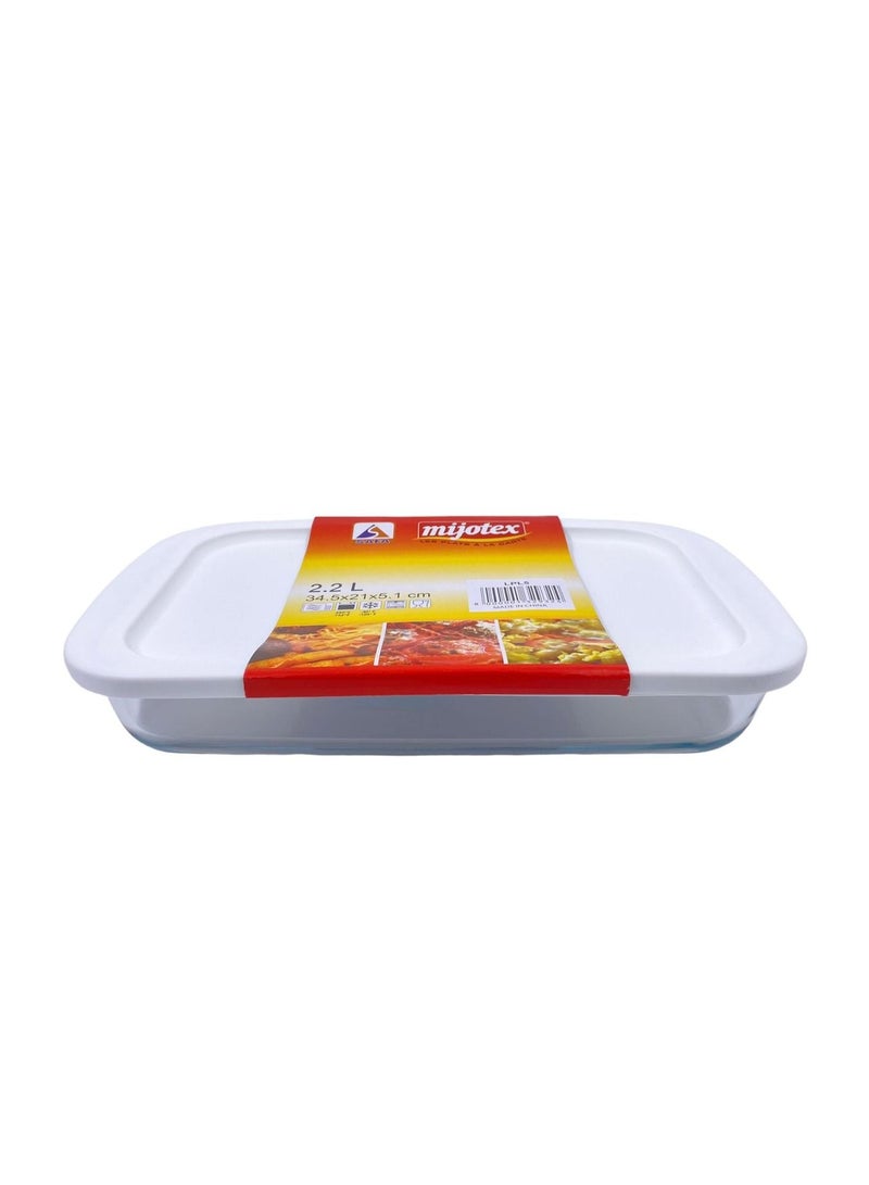 MIJOTEX Rectangular Glass Food Container Clear/White  34.5x21x5.1 Cm