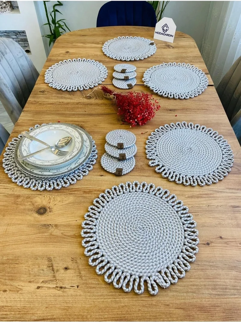 BDZ Deri BDZ Leather Jute Wicker American Service Plate and Coasters 12 Pieces
