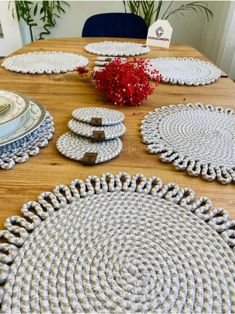 BDZ Deri BDZ Leather Jute Wicker American Service Plate and Coasters 12 Pieces