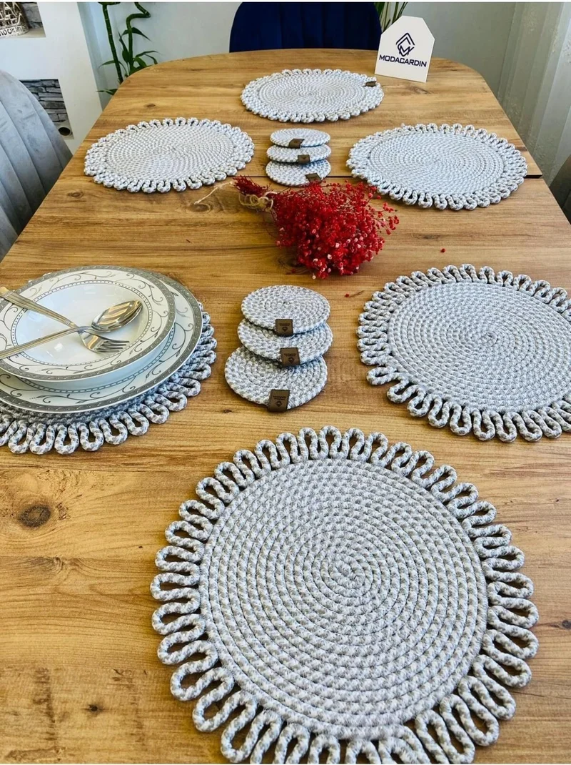 BDZ Deri BDZ Leather Jute Wicker American Service Plate and Coasters 12 Pieces