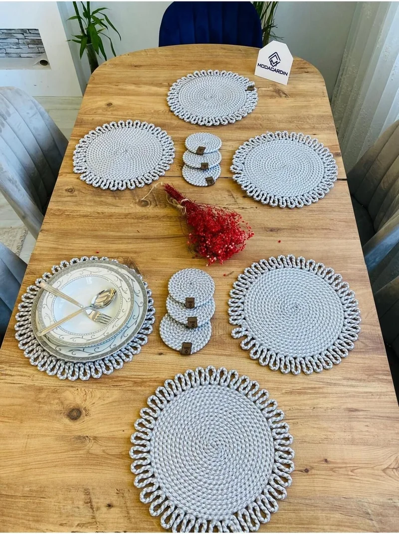 BDZ Deri BDZ Leather Jute Wicker American Service Plate and Coasters 12 Pieces