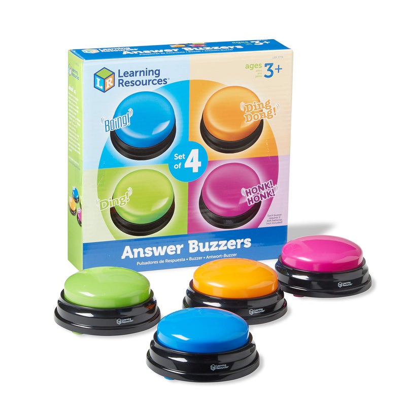Learning Resources Answer Buzzers - Set of 4, Ages 3+, Assorted Colored Buzzers, Game Show Buzzers, Perfect for Family Game and Trivia Nights, for Kids - Image 1