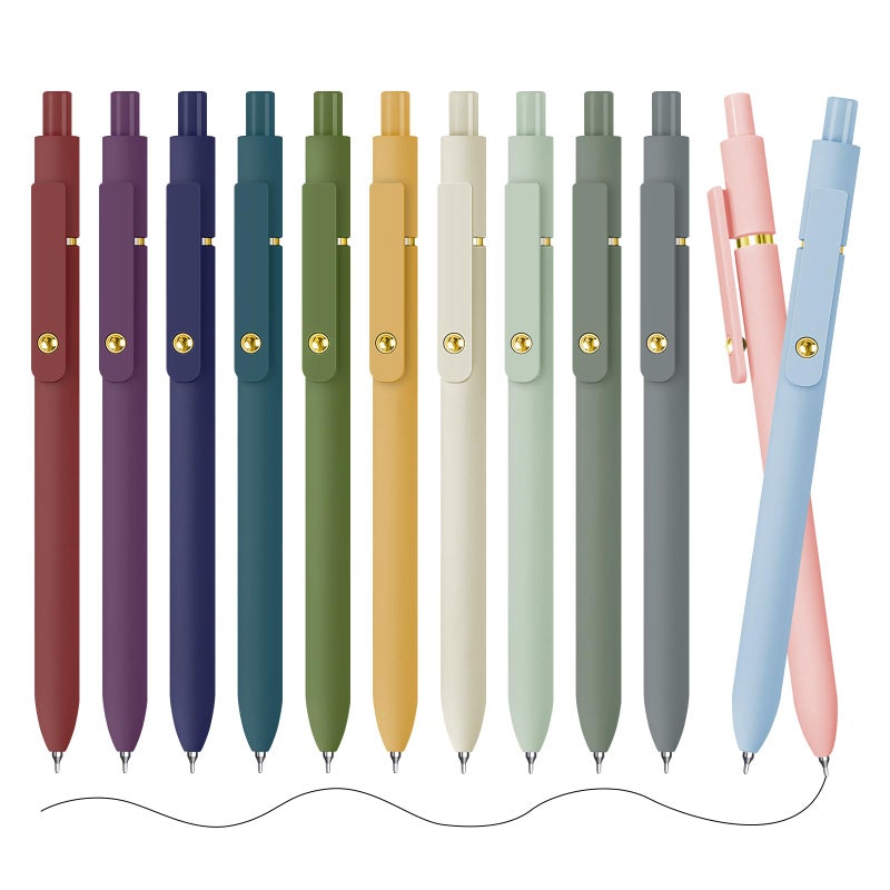 UIXJODO Gel Pens, 12 Pack Gold Retro and Gold Morandi 0.5mm Black Ink Pens Fine Point Smooth Writing Pens for School Office Supplies, Gifts for Women Girls - Image 1