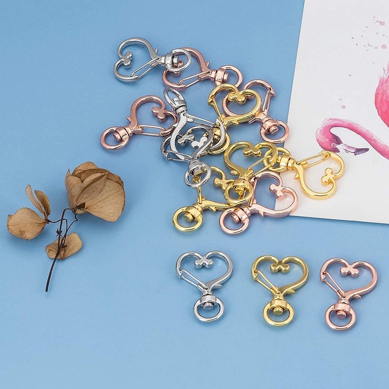 ChicAbode 15 Pcs Heart Shape Alloy Swivel Lobster Claw Clasp, Spring Snap Hook with Key Rings, Buckle Key Ring Chips, Sturdy and Durable, for Backpack, Handbag, Purse, 3 Different Color - Image 5