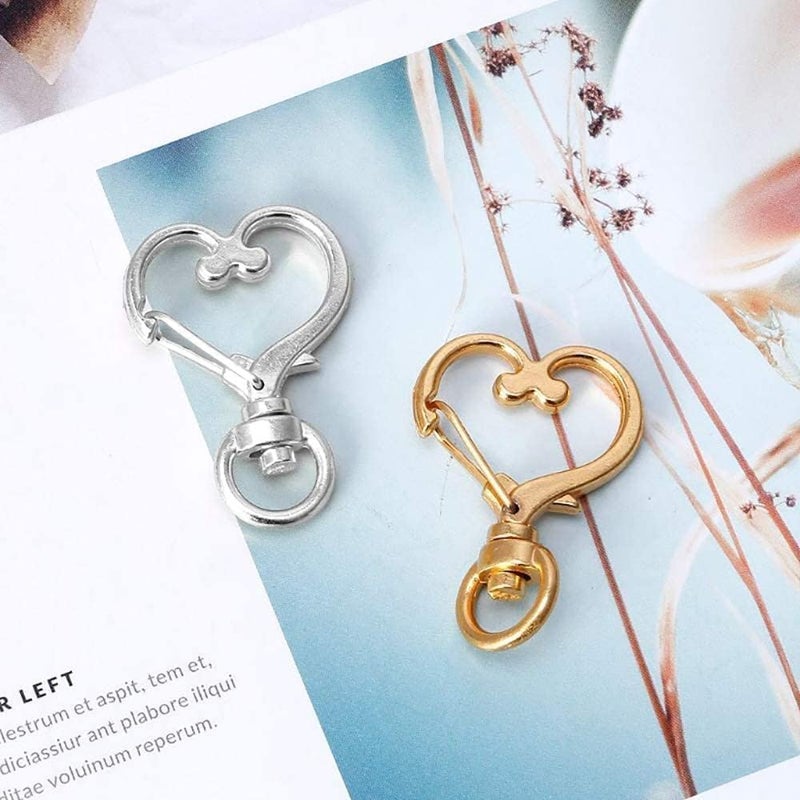 ChicAbode 15 Pcs Heart Shape Alloy Swivel Lobster Claw Clasp, Spring Snap Hook with Key Rings, Buckle Key Ring Chips, Sturdy and Durable, for Backpack, Handbag, Purse, 3 Different Color - Image 4