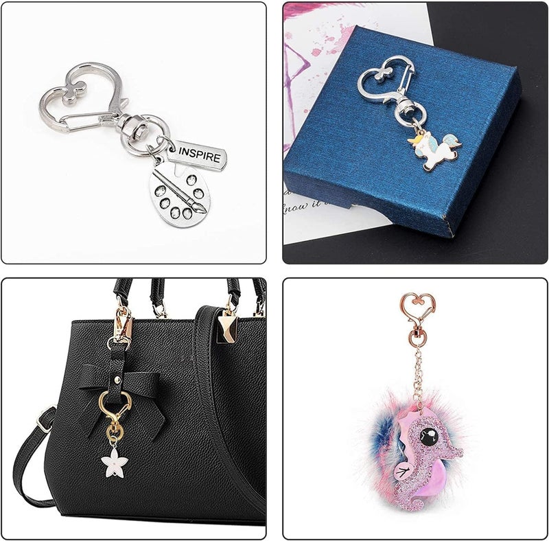 ChicAbode 15 Pcs Heart Shape Alloy Swivel Lobster Claw Clasp, Spring Snap Hook with Key Rings, Buckle Key Ring Chips, Sturdy and Durable, for Backpack, Handbag, Purse, 3 Different Color - Image 3
