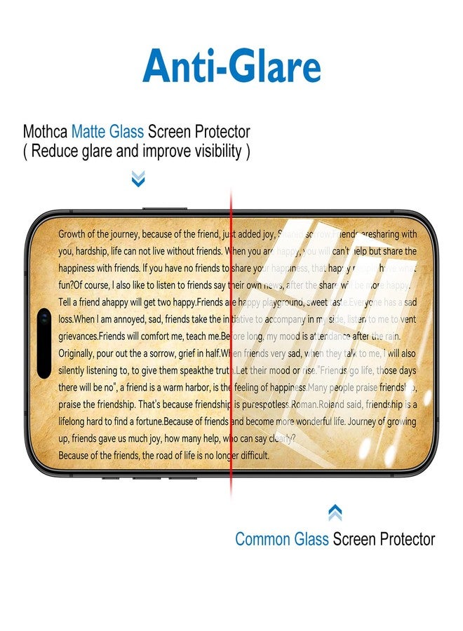 موثكا واقي شاشة Mothca غير لامع لهاتف iPhone 17 Pro، زجاج مقوى غير لامع 9H مضاد للوهج وبصمات الأصابع، تركيب خالٍ من الفقاعات + واقي عدسة الكاميرا، قطعتان + قطعتان - Image 5
