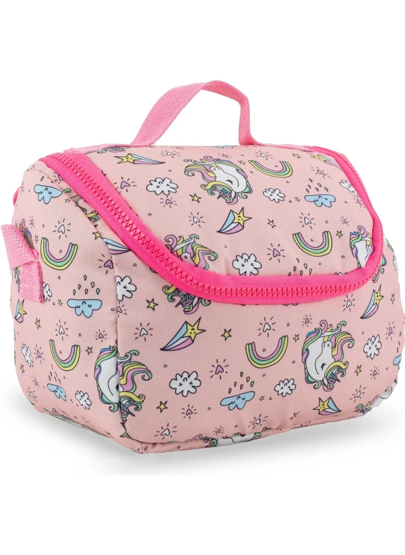 Kaff Rainbow Unicorn Patterned Pink Washable Heat Protection Girls Lunch Bag