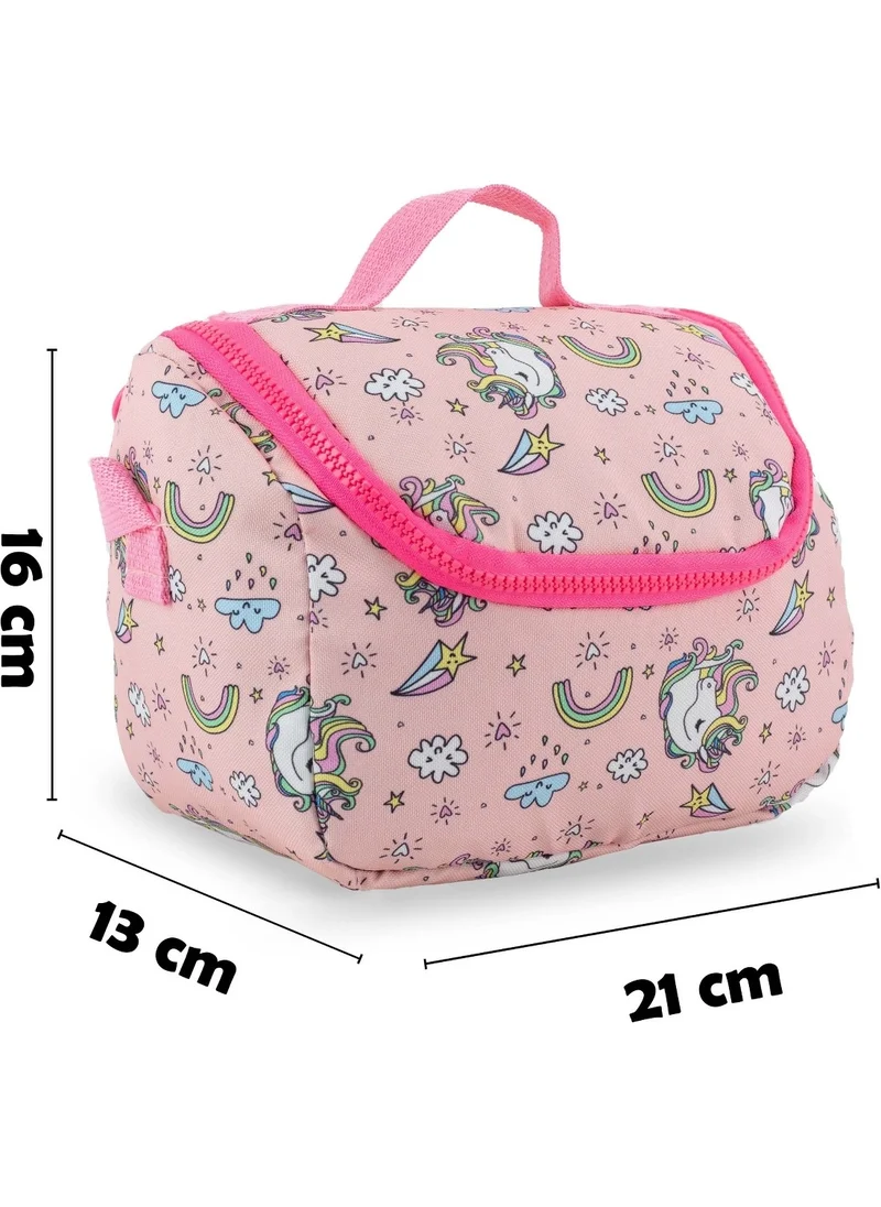 Kaff Rainbow Unicorn Patterned Pink Washable Heat Protection Girls Lunch Bag