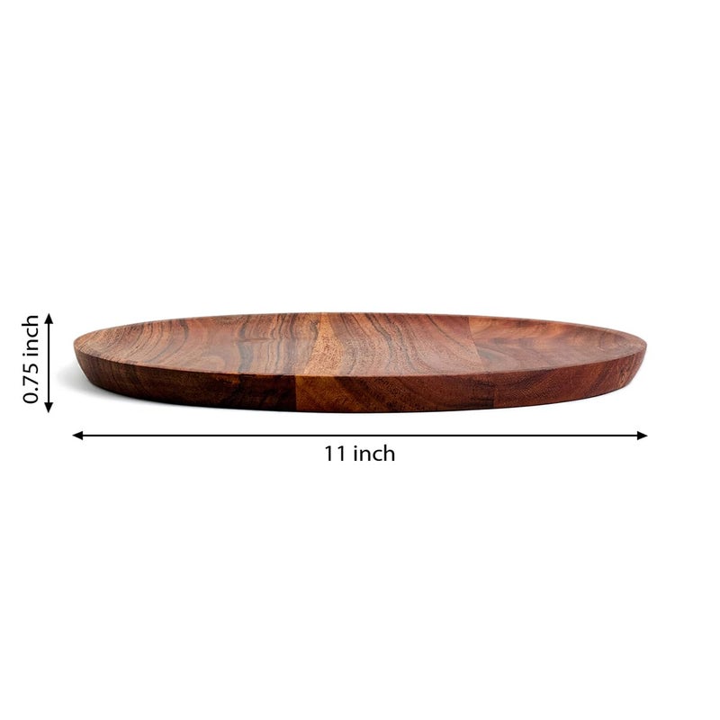 Saaga Multipurpose Acacia Solid Wood Serving Platter - 11 in Dia - Round Serve Platte Use for Snacks, Drinks, Desserts, Fruits & Salads - Brown - Image 2