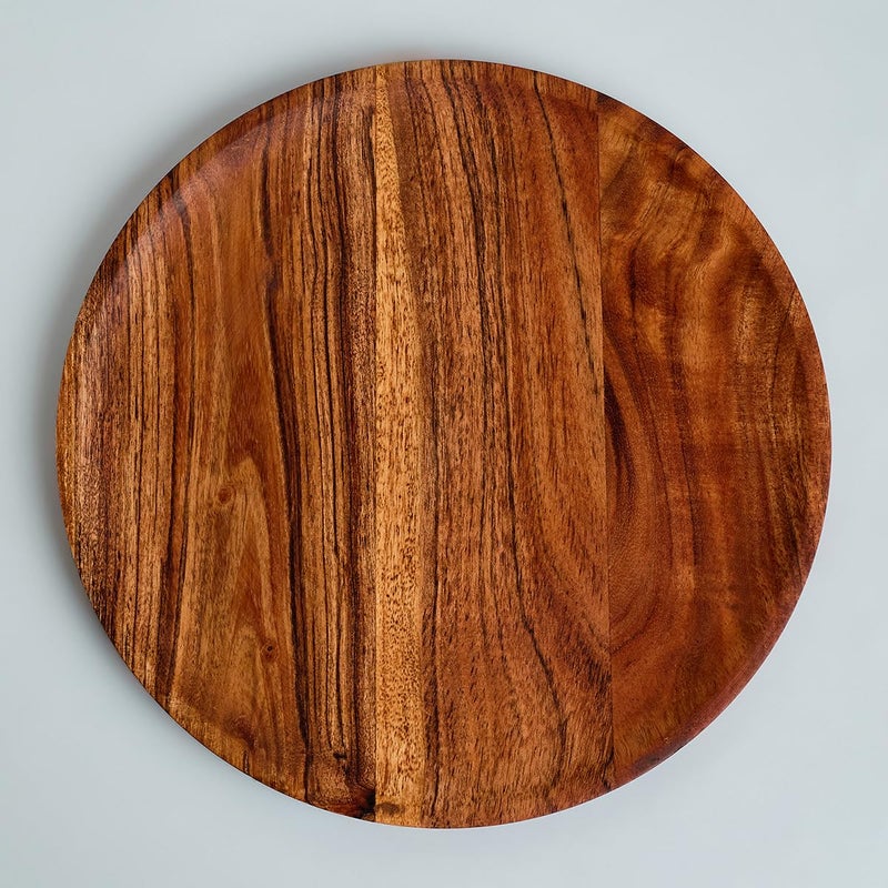 Saaga Multipurpose Acacia Solid Wood Serving Platter - 11 in Dia - Round Serve Platte Use for Snacks, Drinks, Desserts, Fruits & Salads - Brown - Image 5