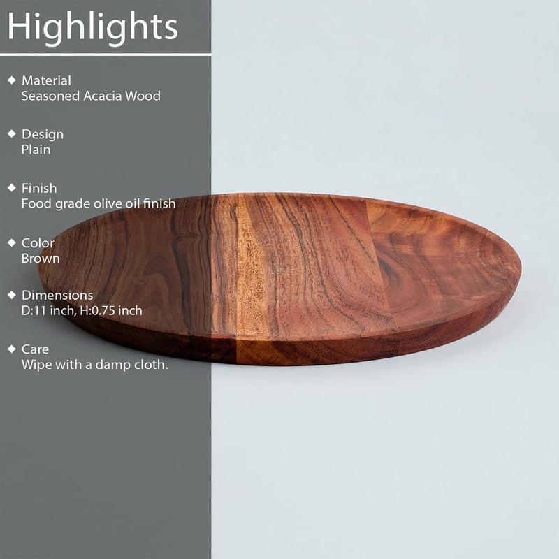 Saaga Multipurpose Acacia Solid Wood Serving Platter - 11 in Dia - Round Serve Platte Use for Snacks, Drinks, Desserts, Fruits & Salads - Brown - Image 3