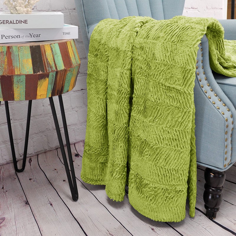 Home Soft Things Green Herringbone Brushed Throw Blanket, 50'' x 60'', Dark Citron, Lightweight Fluffy Plush Comfy Cozy Couch Bed Covers Suitable for Kids Adults Friends Home DÃ©cor - Image 5