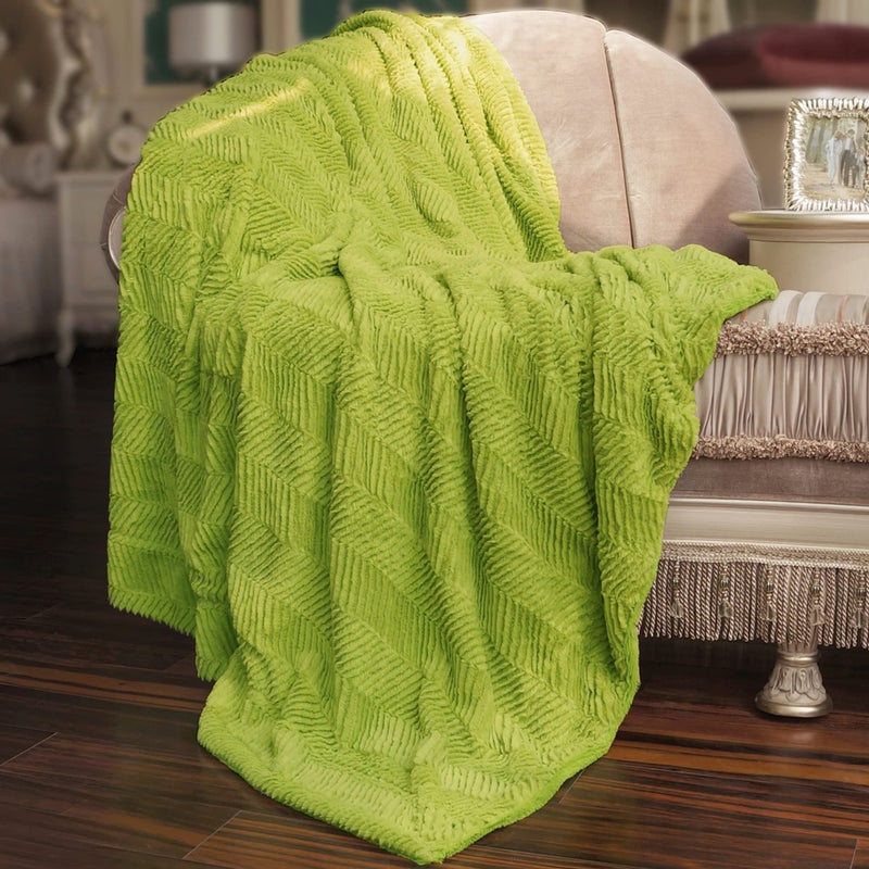 Home Soft Things Green Herringbone Brushed Throw Blanket, 50'' x 60'', Dark Citron, Lightweight Fluffy Plush Comfy Cozy Couch Bed Covers Suitable for Kids Adults Friends Home DÃ©cor - Image 2