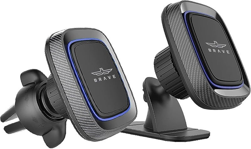 Brave 2-in-1 Car Phone Holder, Magnetic Car Phone Mount, Universal Car Air Vent & Dashboard cell Phone Holder with Extra Strong Adhesion to all Surfaces for iPhone 15 Pro Max, Samsung S24 Ultra, etc - Image 1