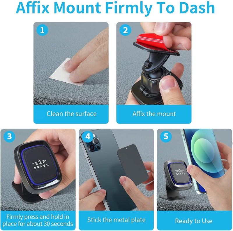 Brave 2-in-1 Car Phone Holder, Magnetic Car Phone Mount, Universal Car Air Vent & Dashboard cell Phone Holder with Extra Strong Adhesion to all Surfaces for iPhone 15 Pro Max, Samsung S24 Ultra, etc - Image 3