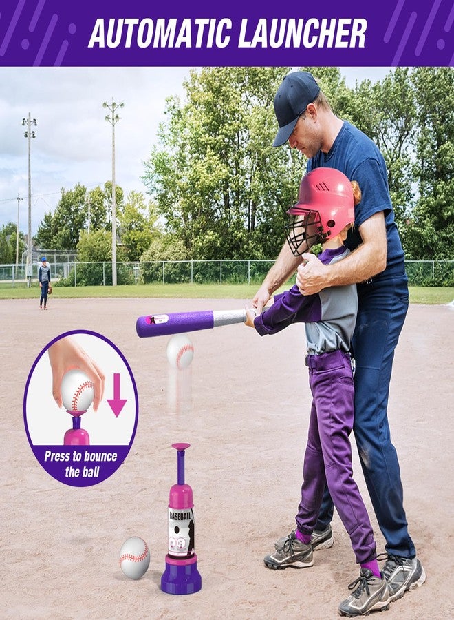 HYES 4 in 1 T Ball Set for Kids 3-5, Kids Baseball with Hanging Tee/Standing Tee/Automatic Launcher/6 Softballs, Adjustable Height Toddler Baseball Sets Indoor Outdoor Sport Gifts Toys for Girls - Image 5