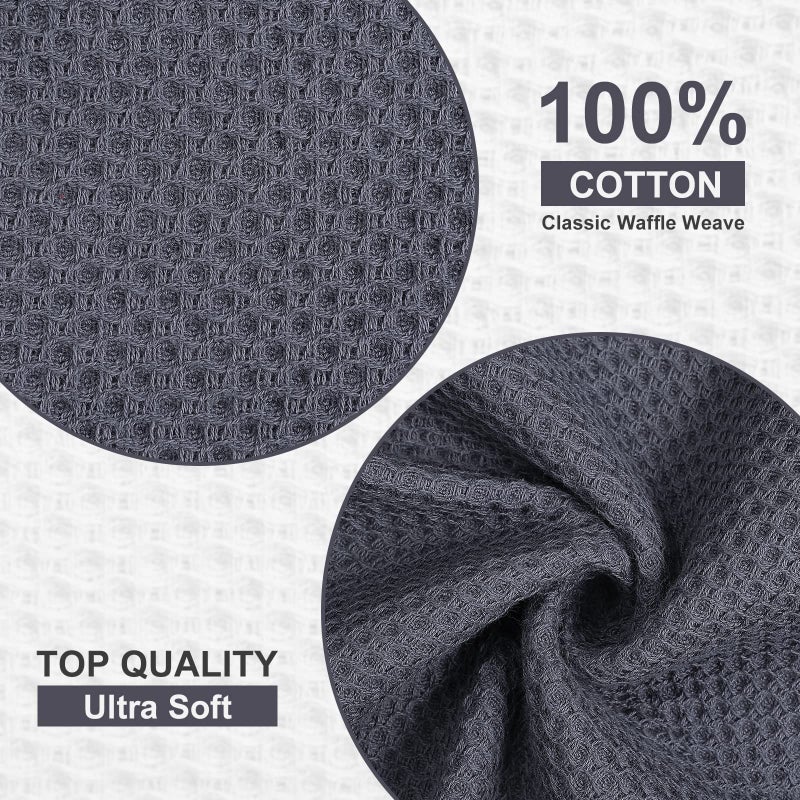 Kitinjoy 100% Cotton Kitchen Dish Cloths  12 Pack Waffle Weave Ultra Soft Absorbent Dish Towels for Drying Dishes Quick Drying Kitchen Towels Dish Rags  12 X 12Inch  Dark Grey - Image 2