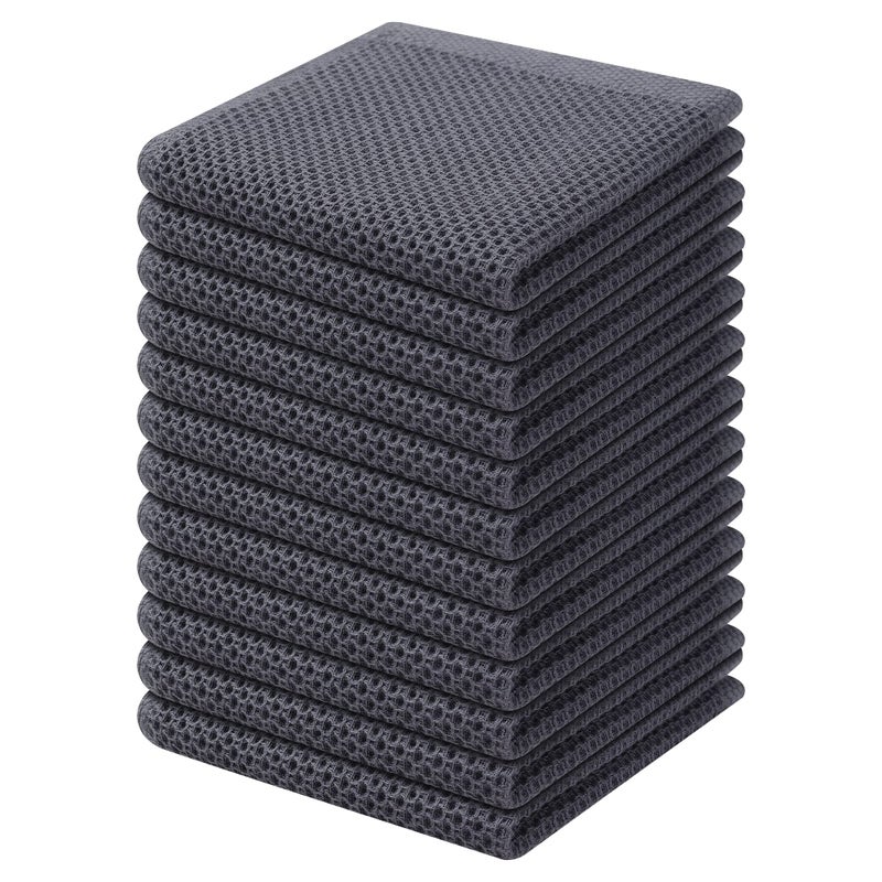 Kitinjoy 100% Cotton Kitchen Dish Cloths  12 Pack Waffle Weave Ultra Soft Absorbent Dish Towels for Drying Dishes Quick Drying Kitchen Towels Dish Rags  12 X 12Inch  Dark Grey - Image 1