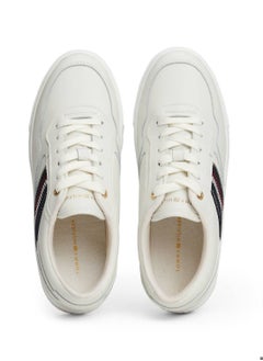TOMMY HILFIGER Women's Signature Tape Leather Flatform Trainers - Leather, Beige  - Image 4