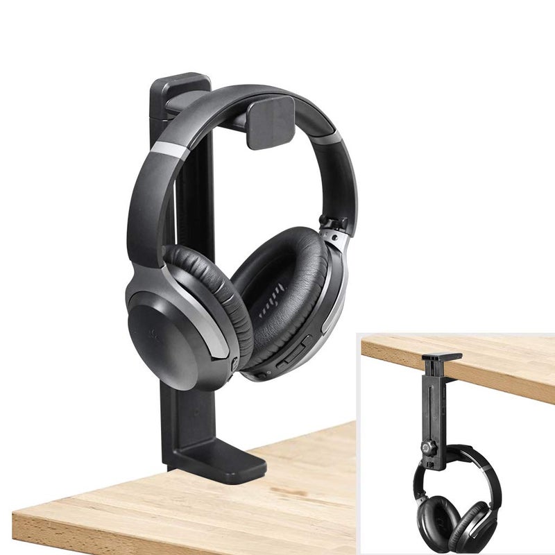 NEETTO HS906 Headphone Stand & Hanger 2 in 1, Above & Under Desk Gaming Headset Holder Mount Hook with Height Adjustable & Rotating Clamp, Earphone Rack with Cable Clip - Image 1
