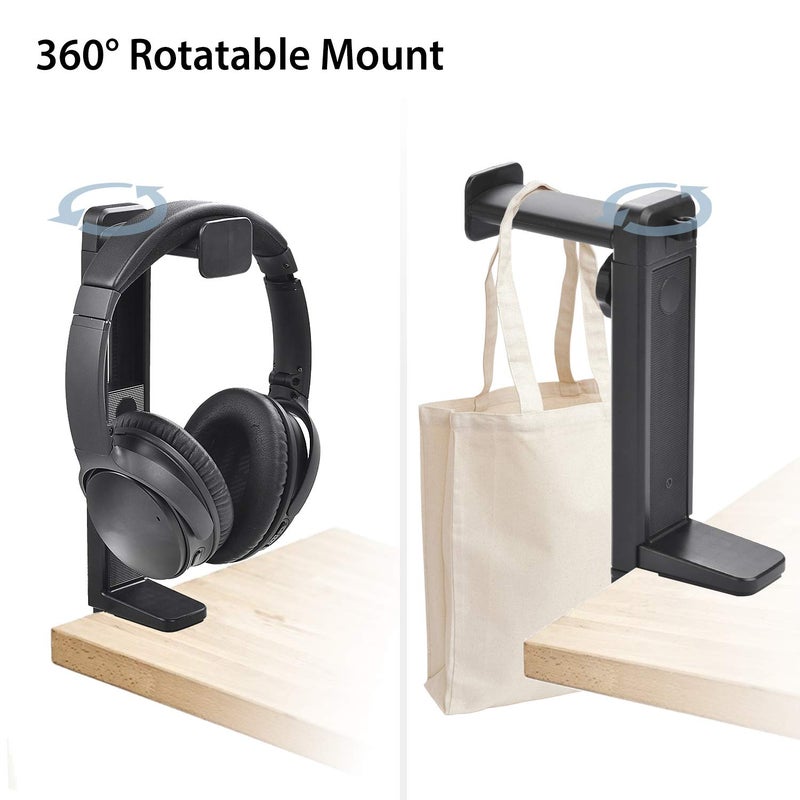 NEETTO HS906 Headphone Stand & Hanger 2 in 1, Above & Under Desk Gaming Headset Holder Mount Hook with Height Adjustable & Rotating Clamp, Earphone Rack with Cable Clip - Image 3