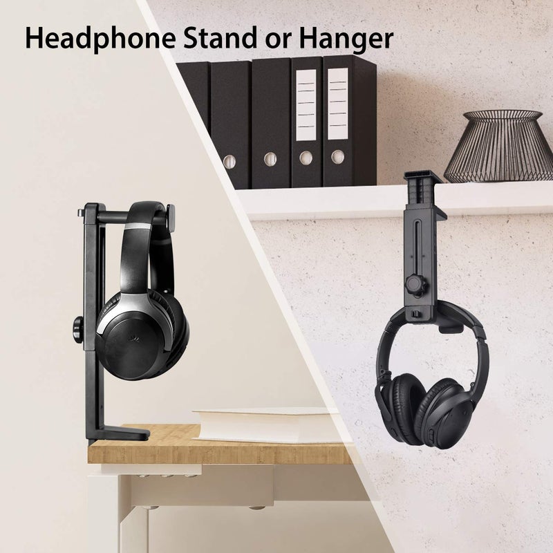 NEETTO HS906 Headphone Stand & Hanger 2 in 1, Above & Under Desk Gaming Headset Holder Mount Hook with Height Adjustable & Rotating Clamp, Earphone Rack with Cable Clip - Image 2