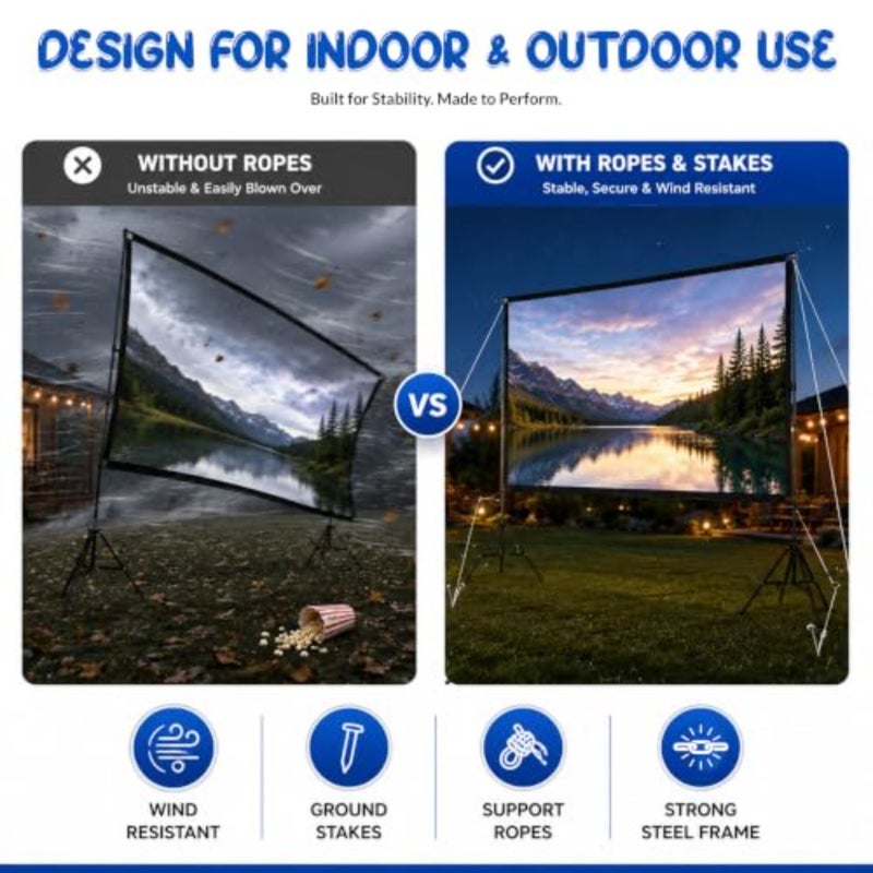 Home theater backyard cinema: 120+ inch portable foldable 4K projector screen with stand, wrinkle-free white PVC material, 16:9 aspect ratio, includes carry bag - Image 5