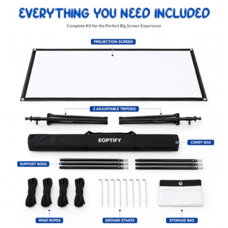 Home theater backyard cinema: 120+ inch portable foldable 4K projector screen with stand, wrinkle-free white PVC material, 16:9 aspect ratio, includes carry bag - Image 4