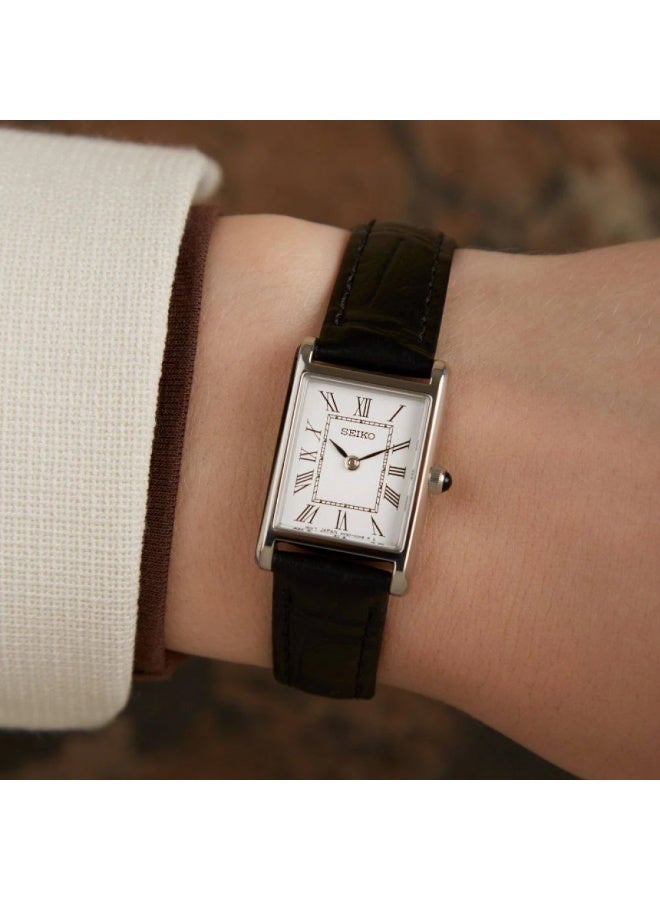 Seiko Classic Quartz Women's Watch, White Dial, Black Leather Strap SWR107P1 - Image 4