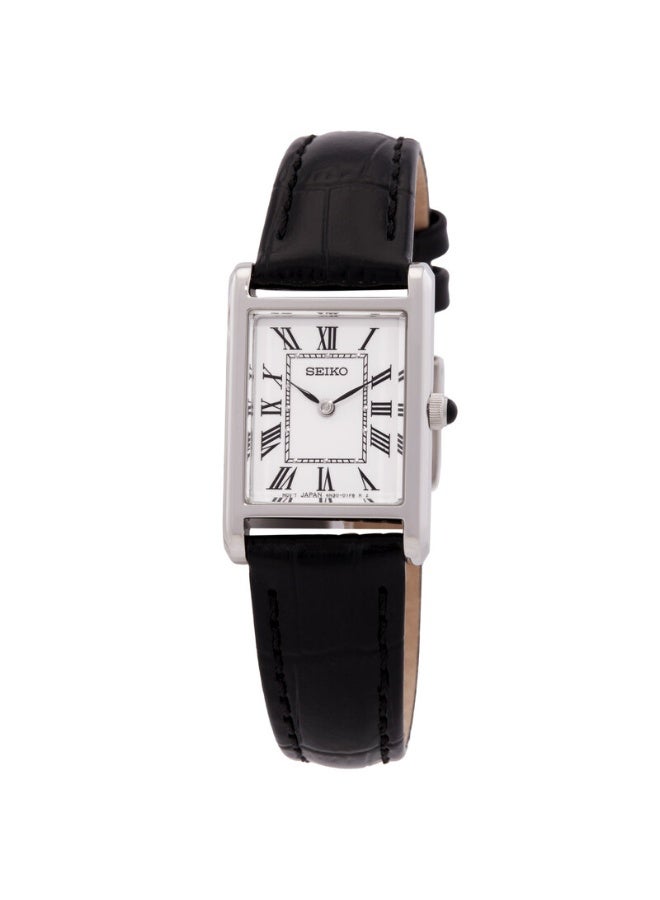 Seiko Classic Quartz Women's Watch, White Dial, Black Leather Strap SWR107P1 - Image 1