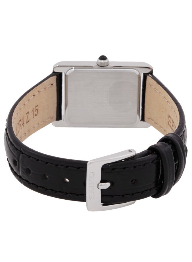 Seiko Classic Quartz Women's Watch, White Dial, Black Leather Strap SWR107P1 - Image 3