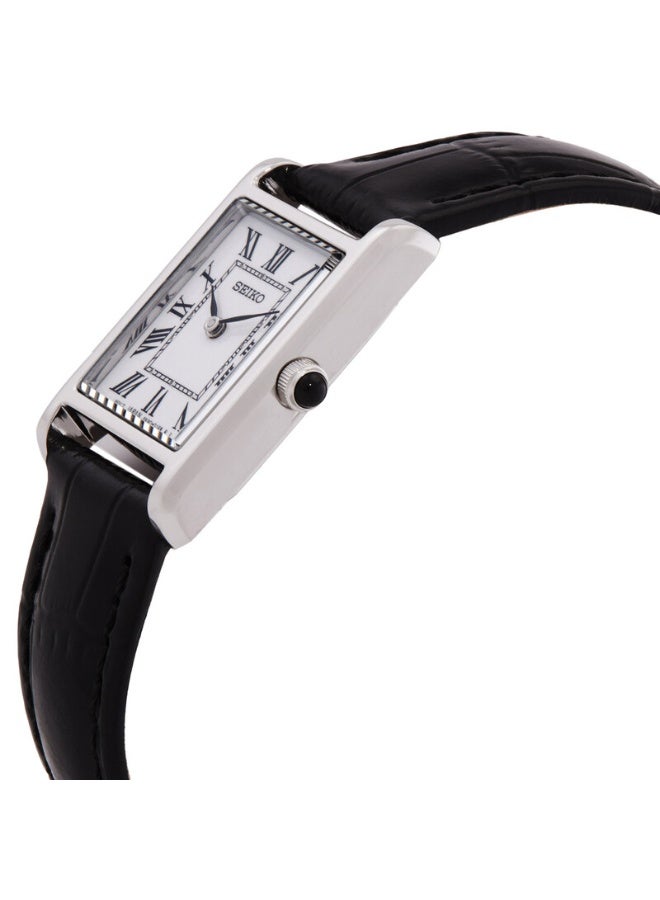 Seiko Classic Quartz Women's Watch, White Dial, Black Leather Strap SWR107P1 - Image 2